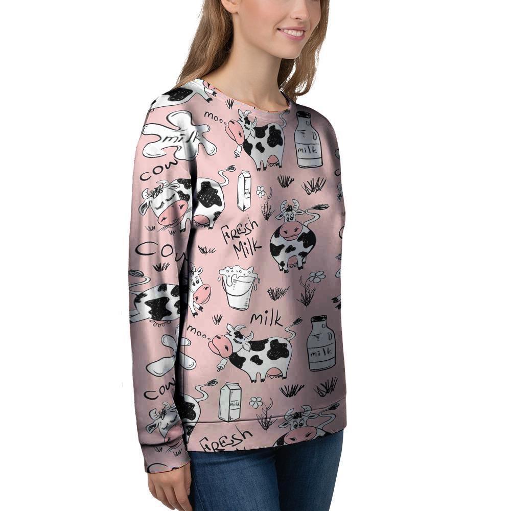 Pink Cow And Milk Print Women's Sweatshirt-grizzshop