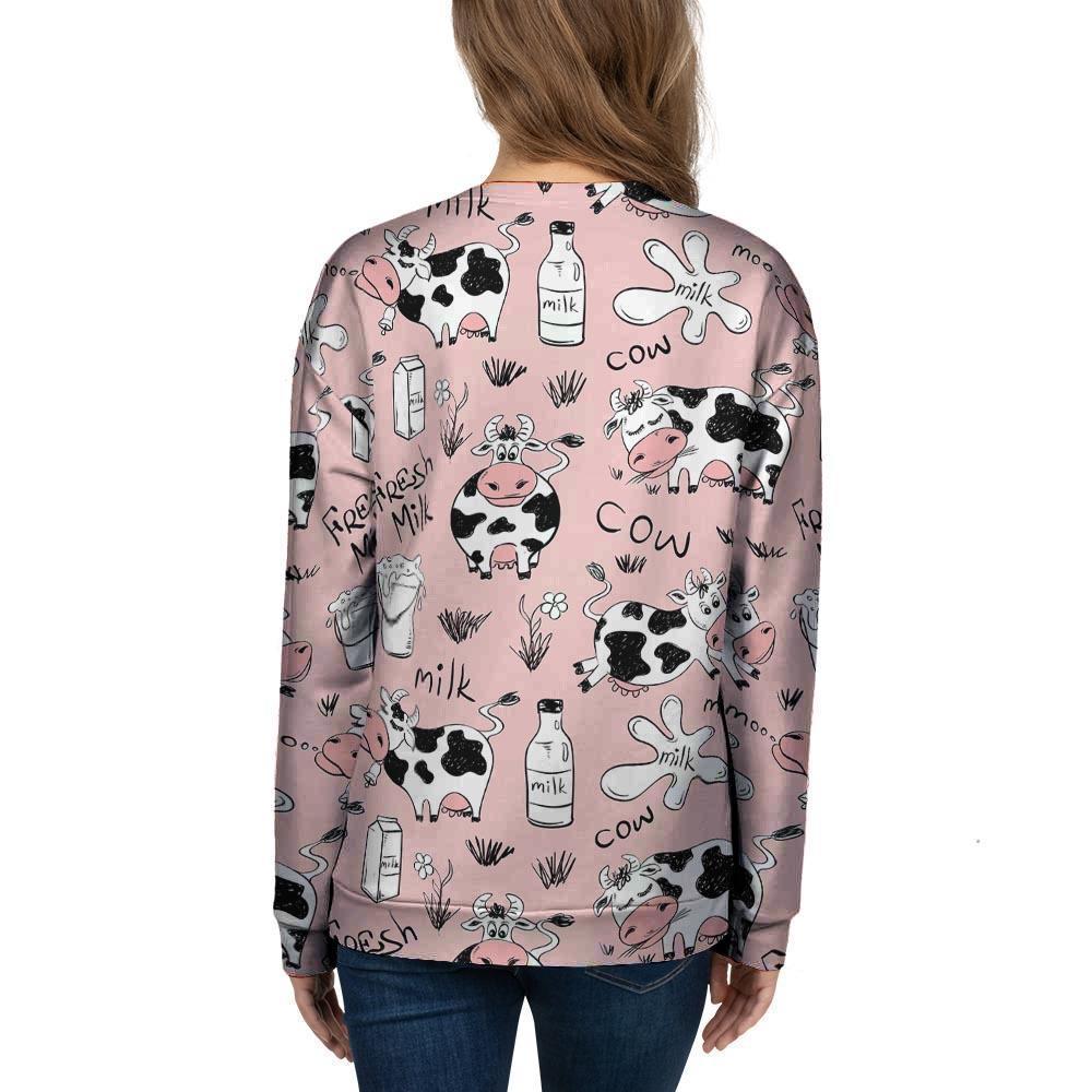 Pink Cow And Milk Print Women's Sweatshirt-grizzshop