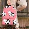 Pink Cow Pattern Print Backpack-grizzshop