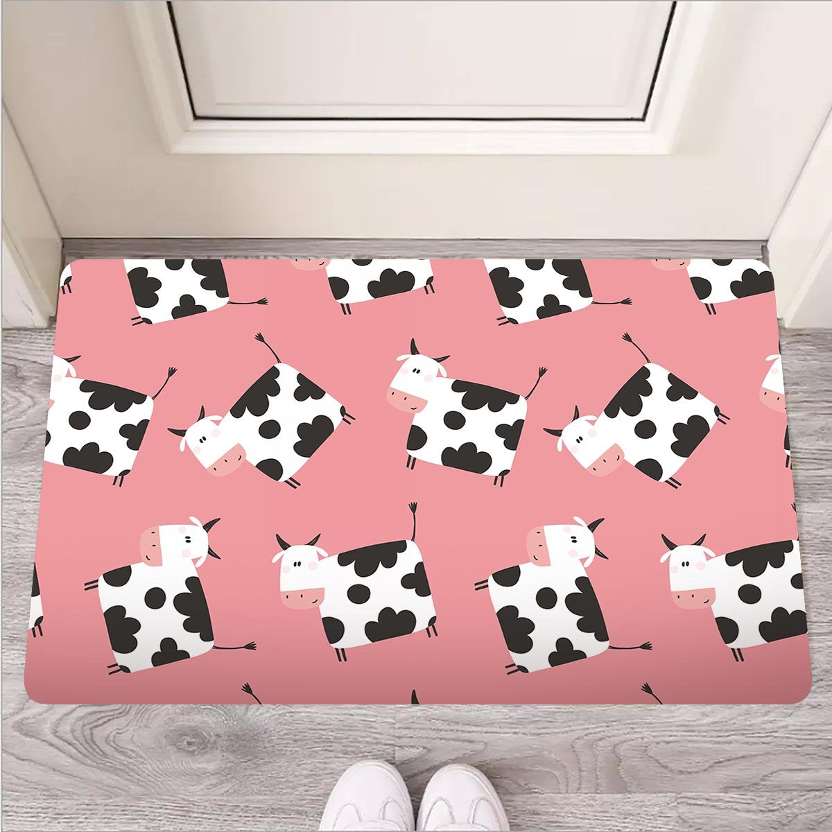 Pink Cow Pattern Print Door Mat-grizzshop