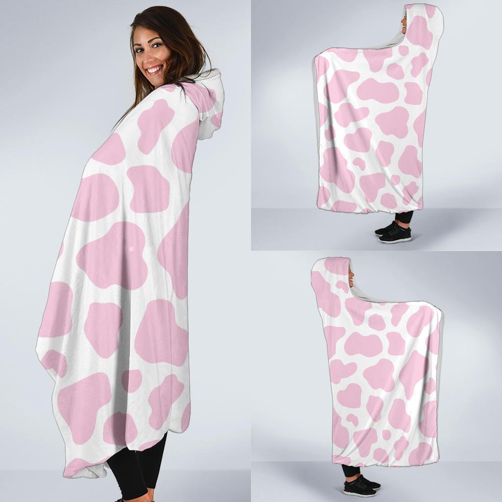 Pink Cow Pattern Print Hooded Blanket-grizzshop