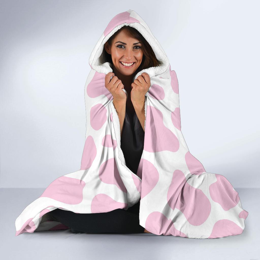 Pink Cow Pattern Print Hooded Blanket-grizzshop