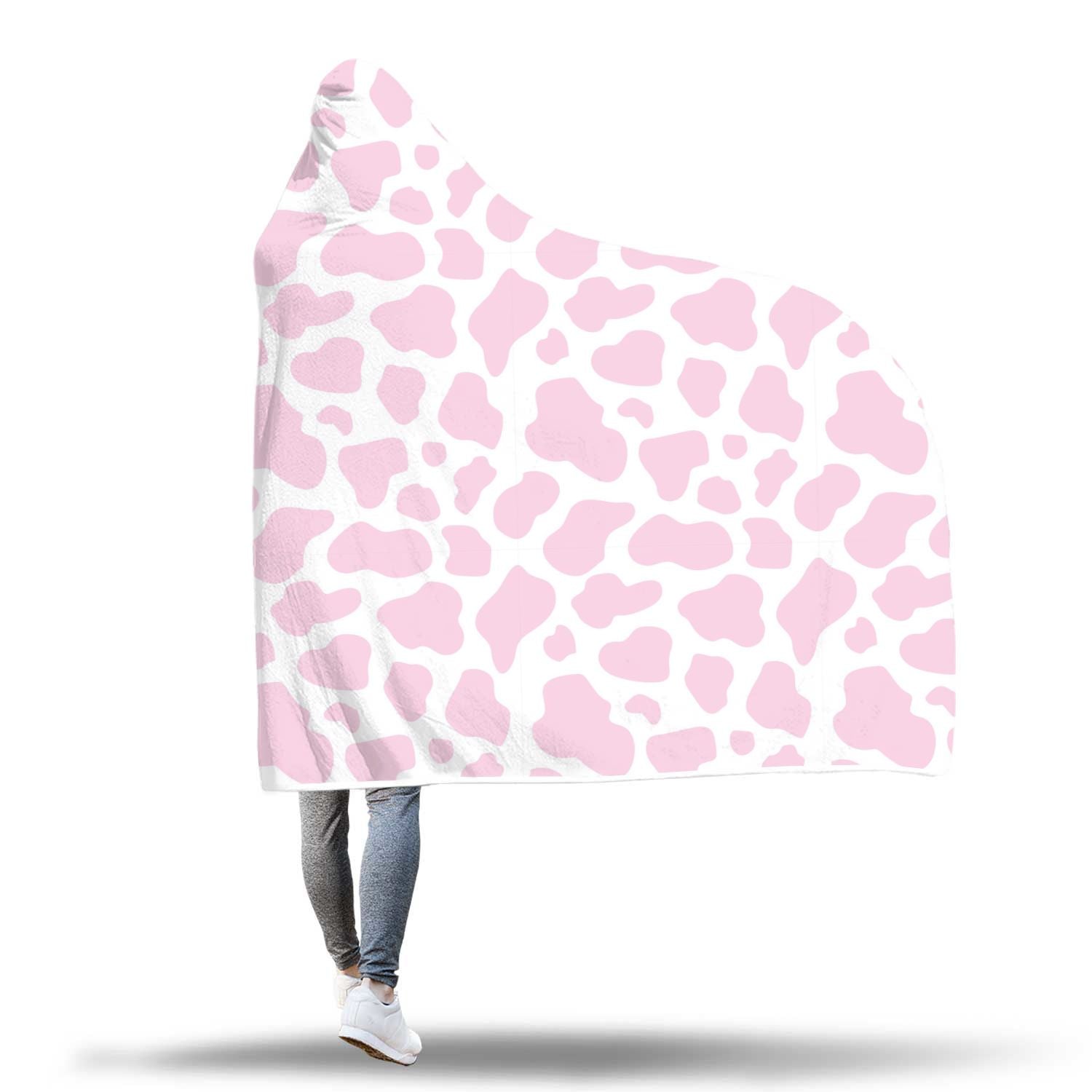 Pink Cow Pattern Print Hooded Blanket-grizzshop