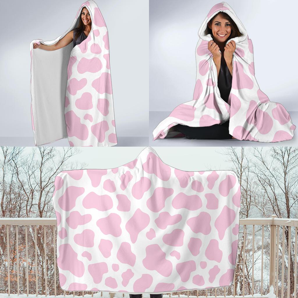 Pink Cow Pattern Print Hooded Blanket-grizzshop