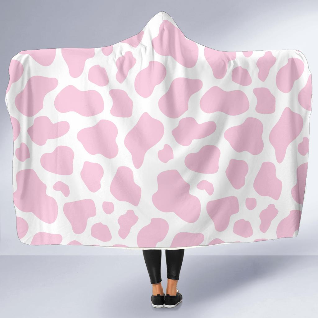 Pink Cow Pattern Print Hooded Blanket-grizzshop