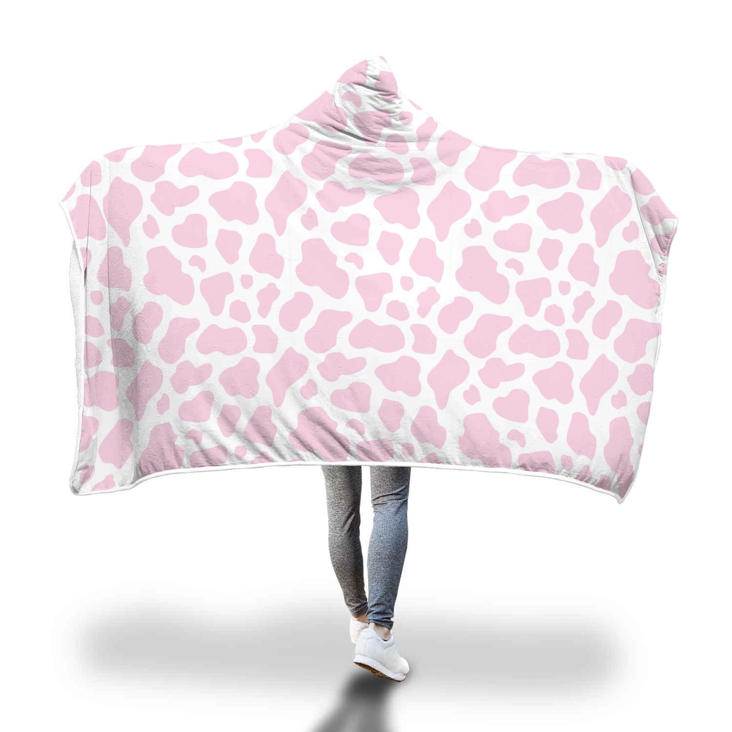 Pink Cow Pattern Print Hooded Blanket-grizzshop