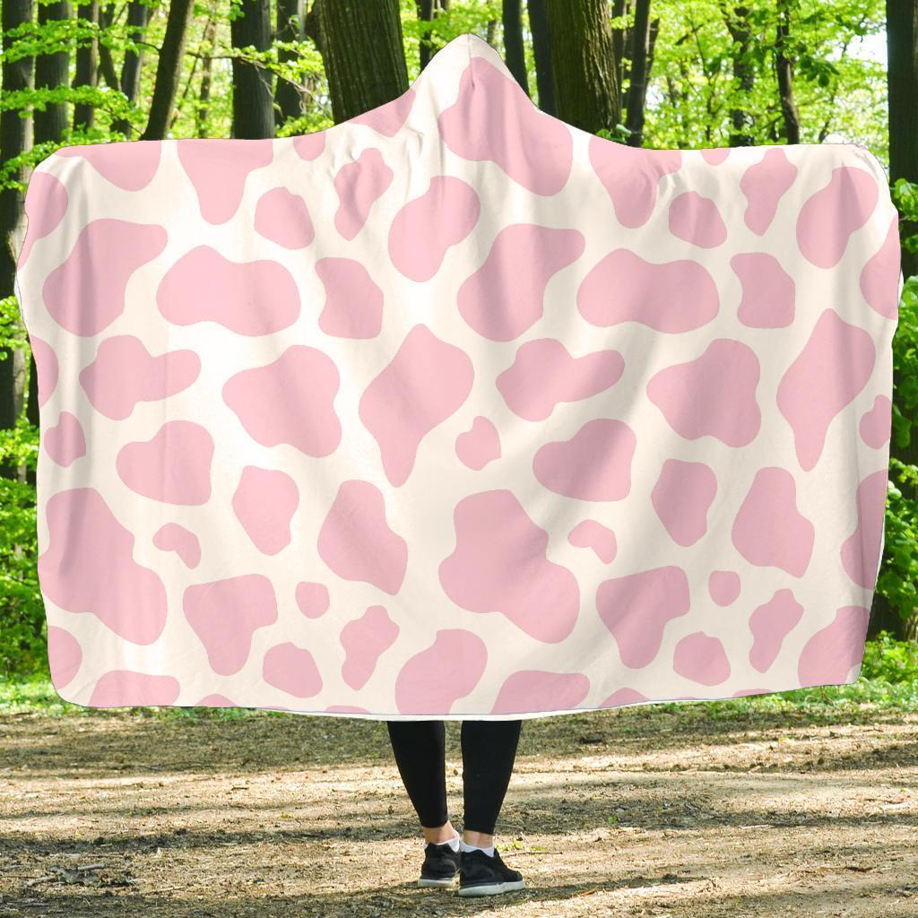 Pink Cow Pattern Print Hooded Blanket-grizzshop