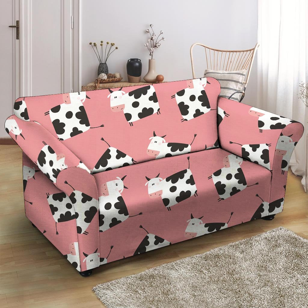 Pink Cow Pattern Print Loveseat Cover-grizzshop