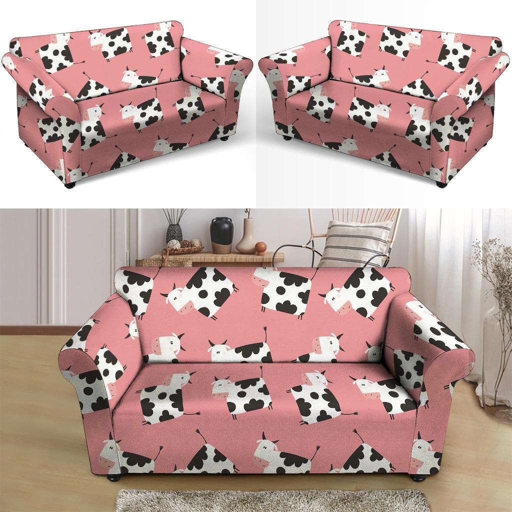 Pink Cow Pattern Print Loveseat Cover-grizzshop