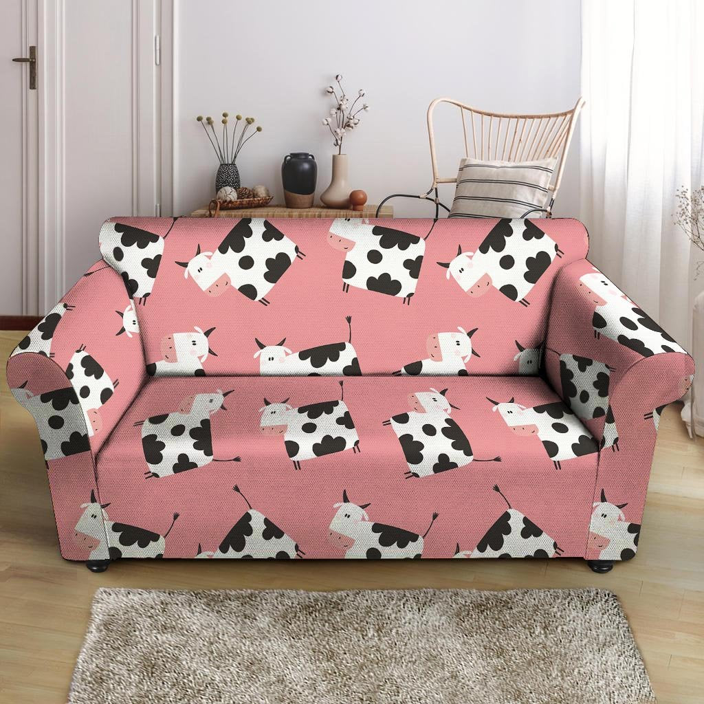 Pink Cow Pattern Print Loveseat Cover-grizzshop