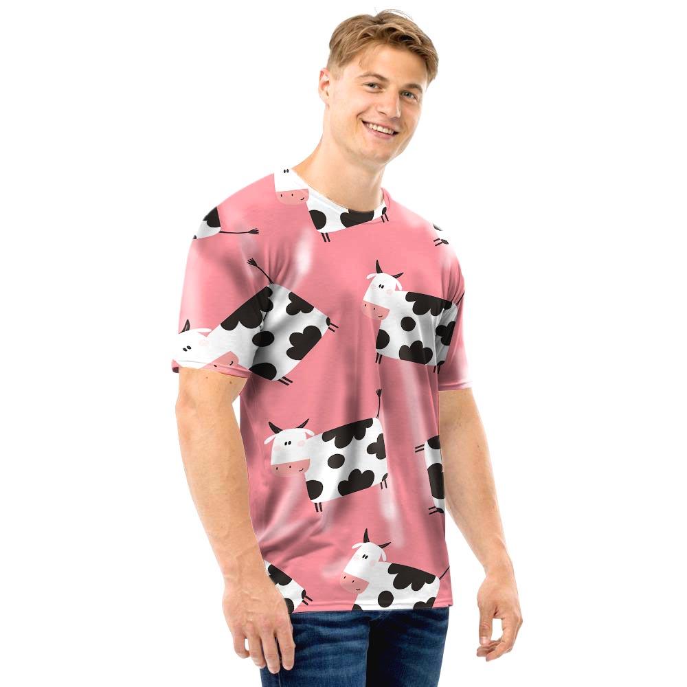 Pink Cow Pattern Print Men T Shirt-grizzshop