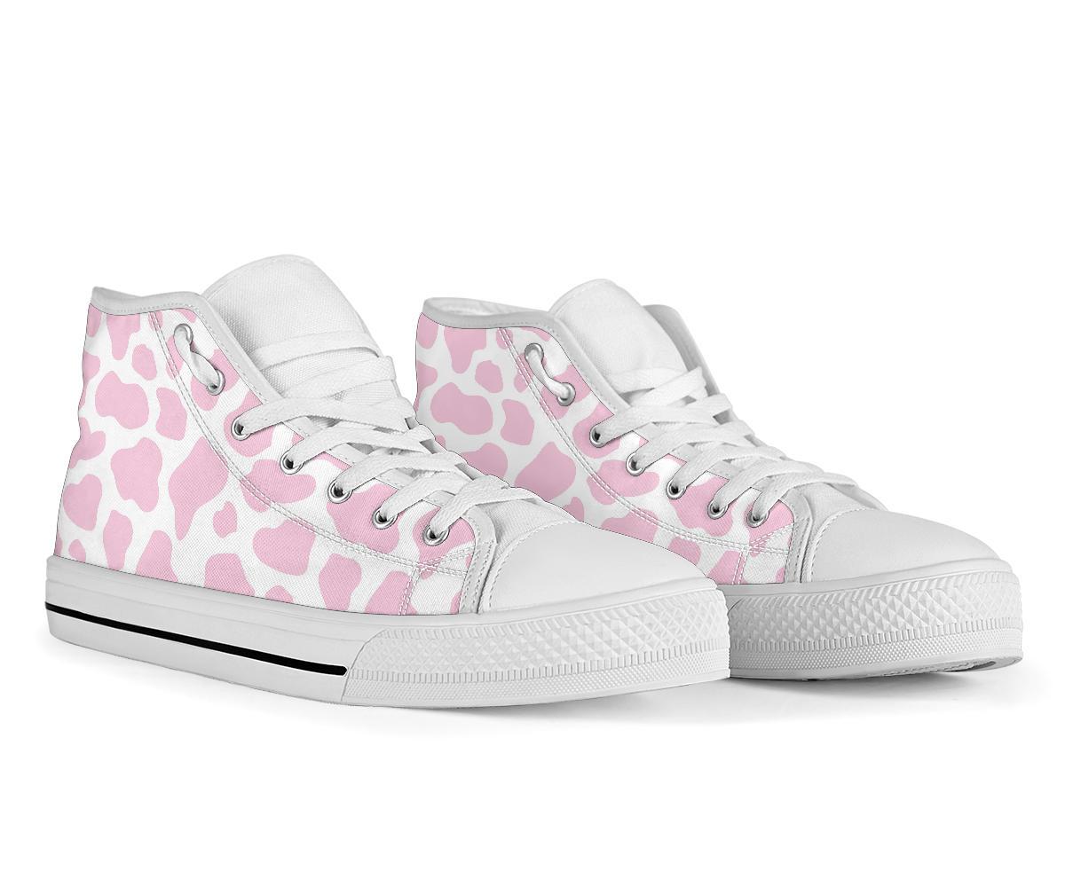 Pink Cow Pattern Print Men Women's High Top Shoes-grizzshop