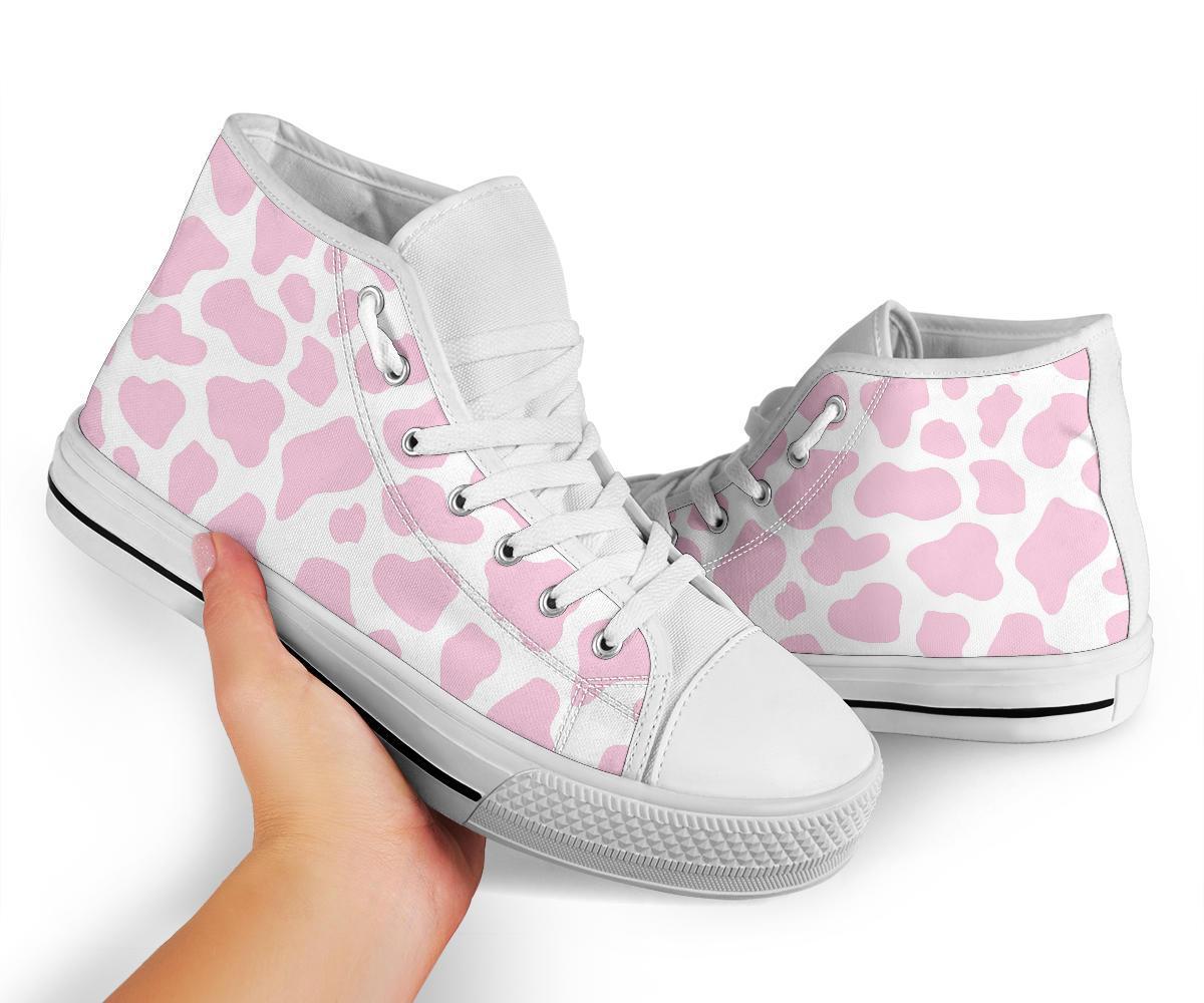 Pink Cow Pattern Print Men Women's High Top Shoes-grizzshop