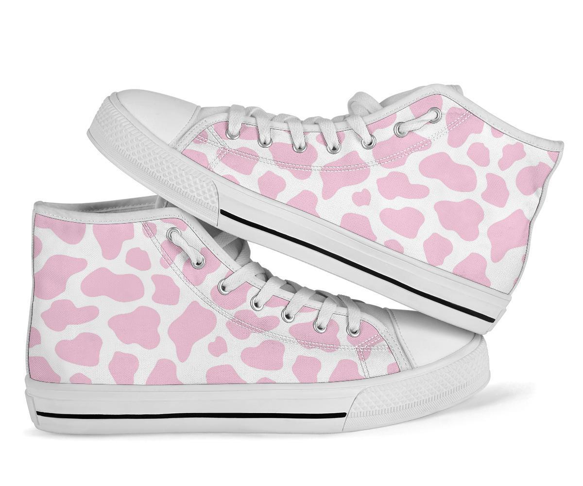 Pink Cow Pattern Print Men Women's High Top Shoes-grizzshop