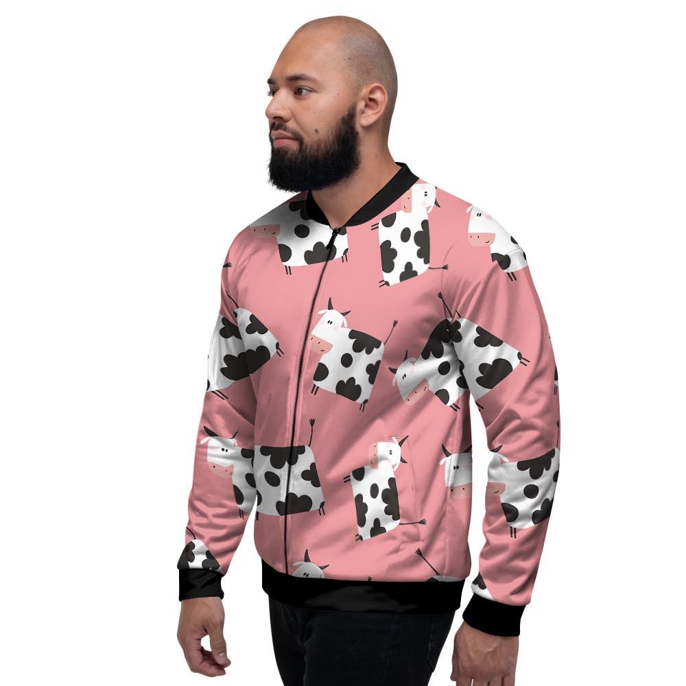 Pink Cow Pattern Print Men's Bomber Jacket-grizzshop