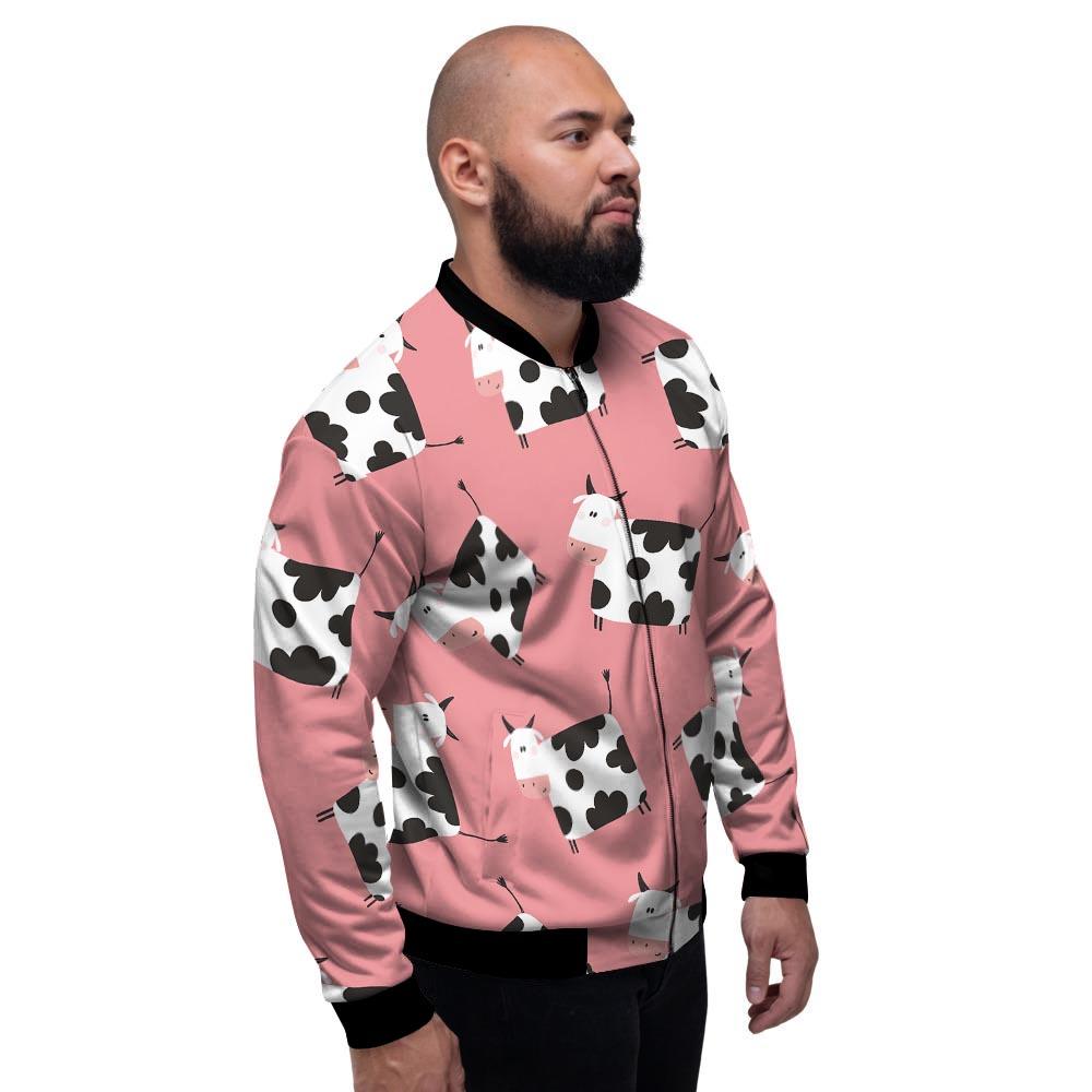 Pink Cow Pattern Print Men's Bomber Jacket-grizzshop