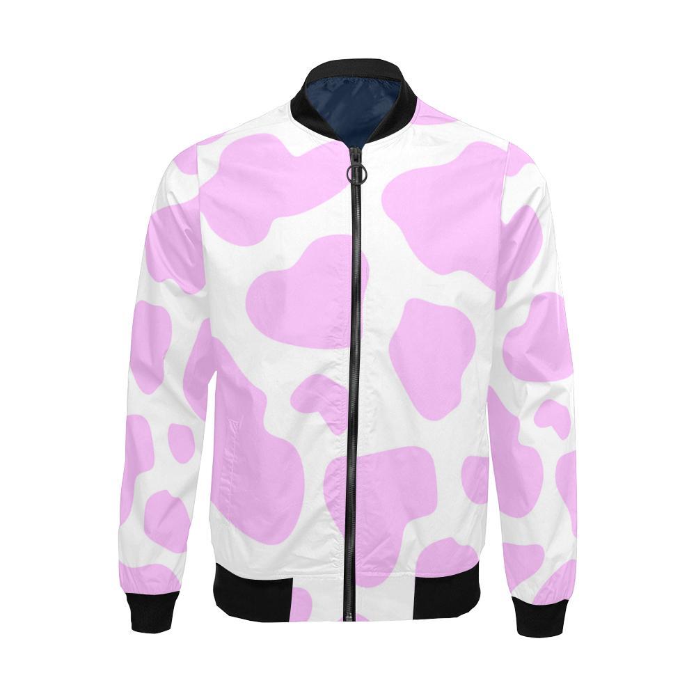 Pink Cow Pattern Print Men's Bomber Jacket-grizzshop