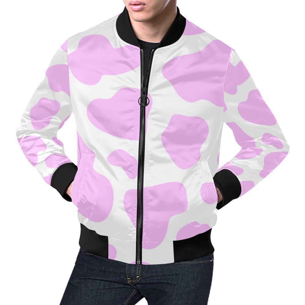 Pink Cow Pattern Print Men's Bomber Jacket-grizzshop