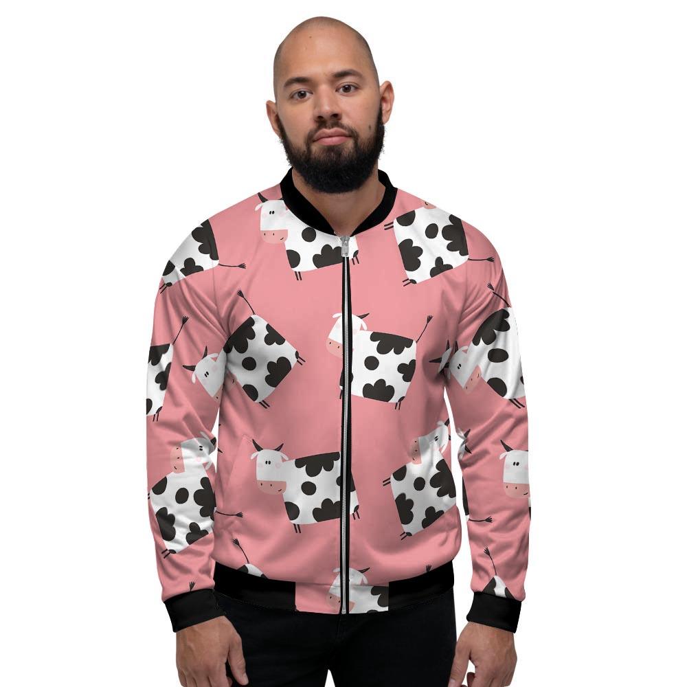 Pink Cow Pattern Print Men's Bomber Jacket-grizzshop