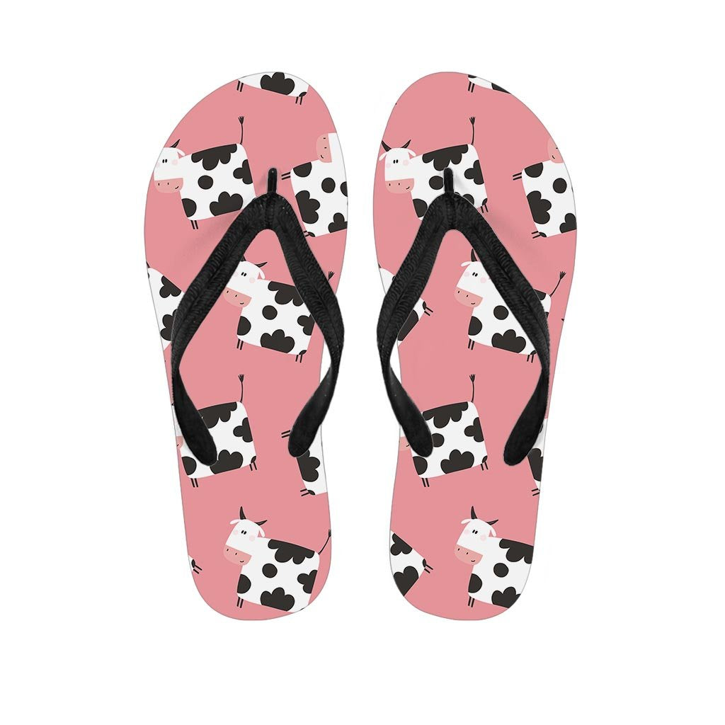 Pink Cow Pattern Print Men's Flip Flops-grizzshop