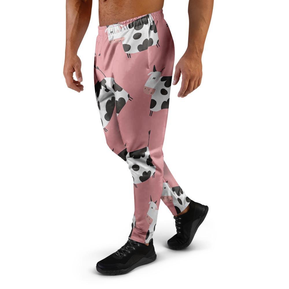 Pink Cow Pattern Print Men's Joggers-grizzshop