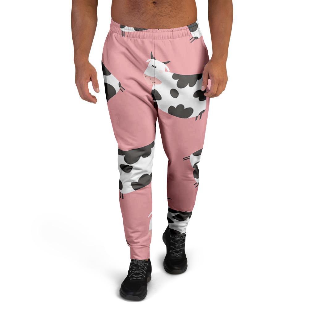 Pink Cow Pattern Print Men's Joggers-grizzshop