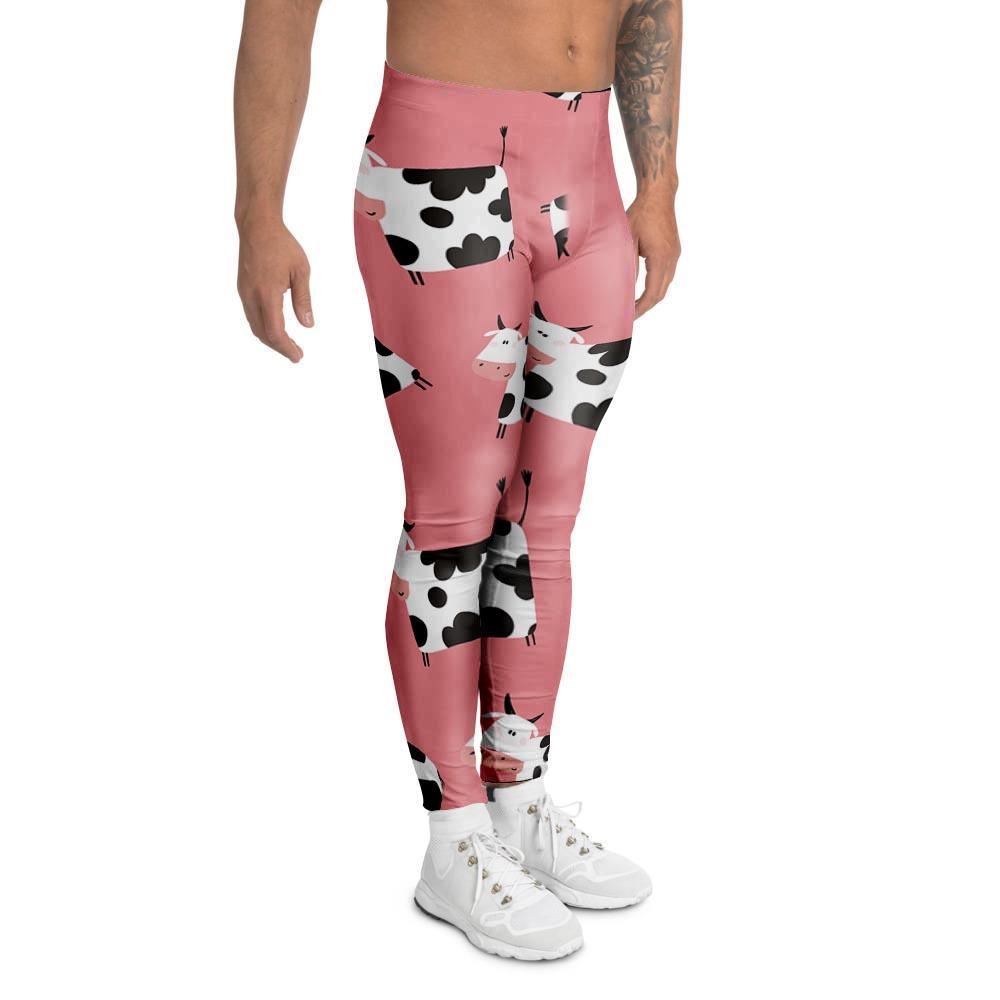 Pink Cow Pattern Print Men's Leggings-grizzshop