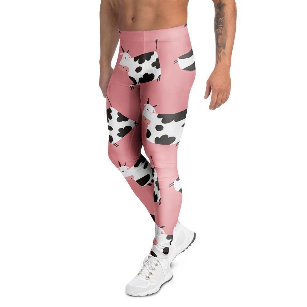 Pink Cow Pattern Print Men's Leggings-grizzshop