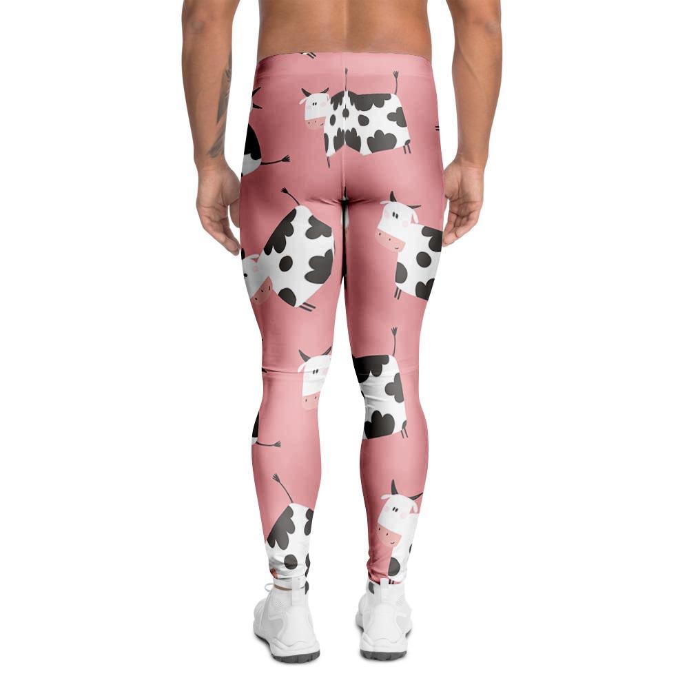 Pink Cow Pattern Print Men's Leggings-grizzshop