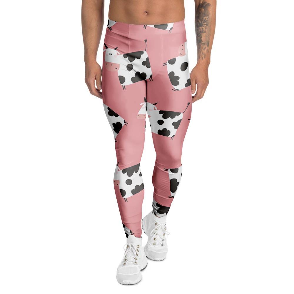 Pink Cow Pattern Print Men's Leggings-grizzshop