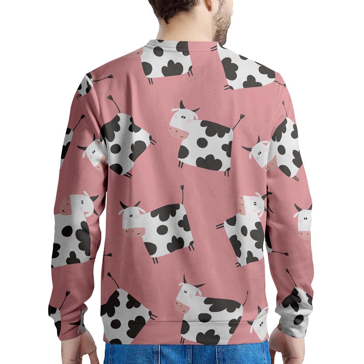 Pink Cow Pattern Print Men's Sweatshirt-grizzshop