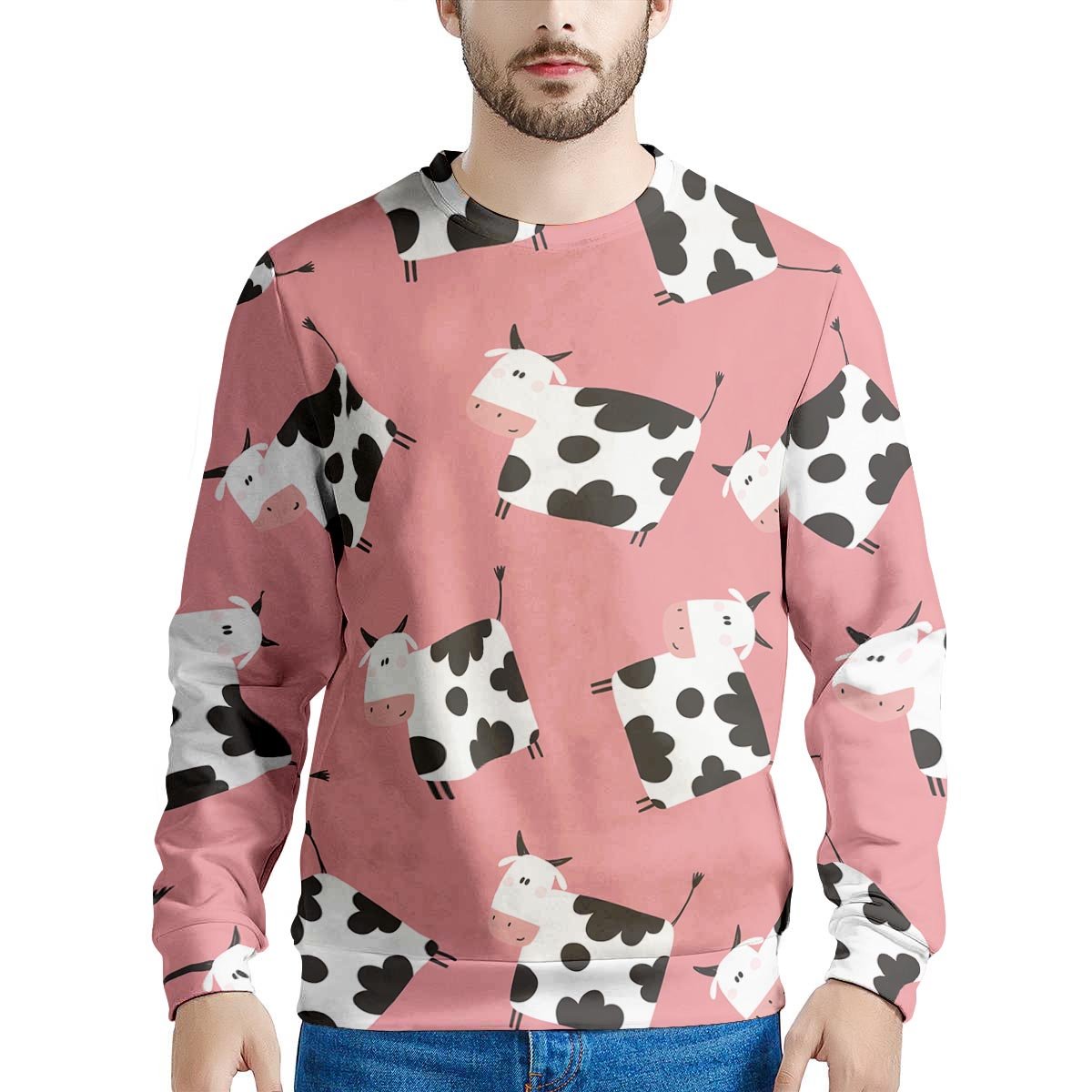 Pink Cow Pattern Print Men's Sweatshirt-grizzshop