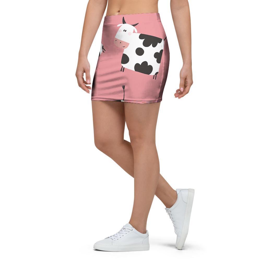 Pink Cow Pattern Print Mini Skirt-grizzshop