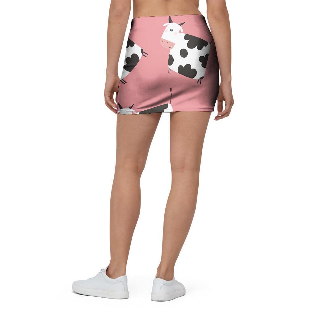 Pink Cow Pattern Print Mini Skirt-grizzshop