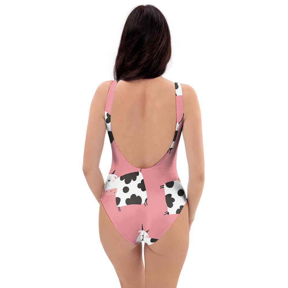 Pink Cow Pattern Print One Piece Swimsuite-grizzshop