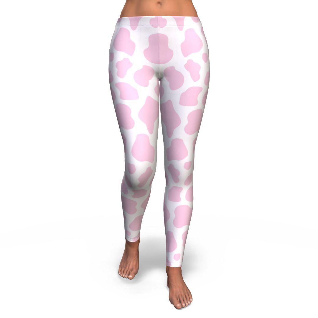 Pink Cow Pattern Print Pattern Women Leggings-grizzshop