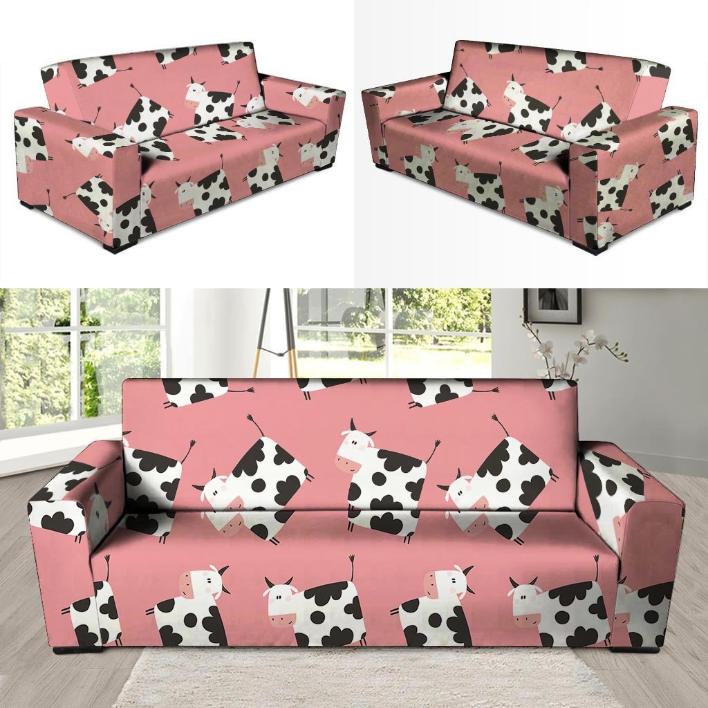 Pink Cow Pattern Print Sofa Cover-grizzshop