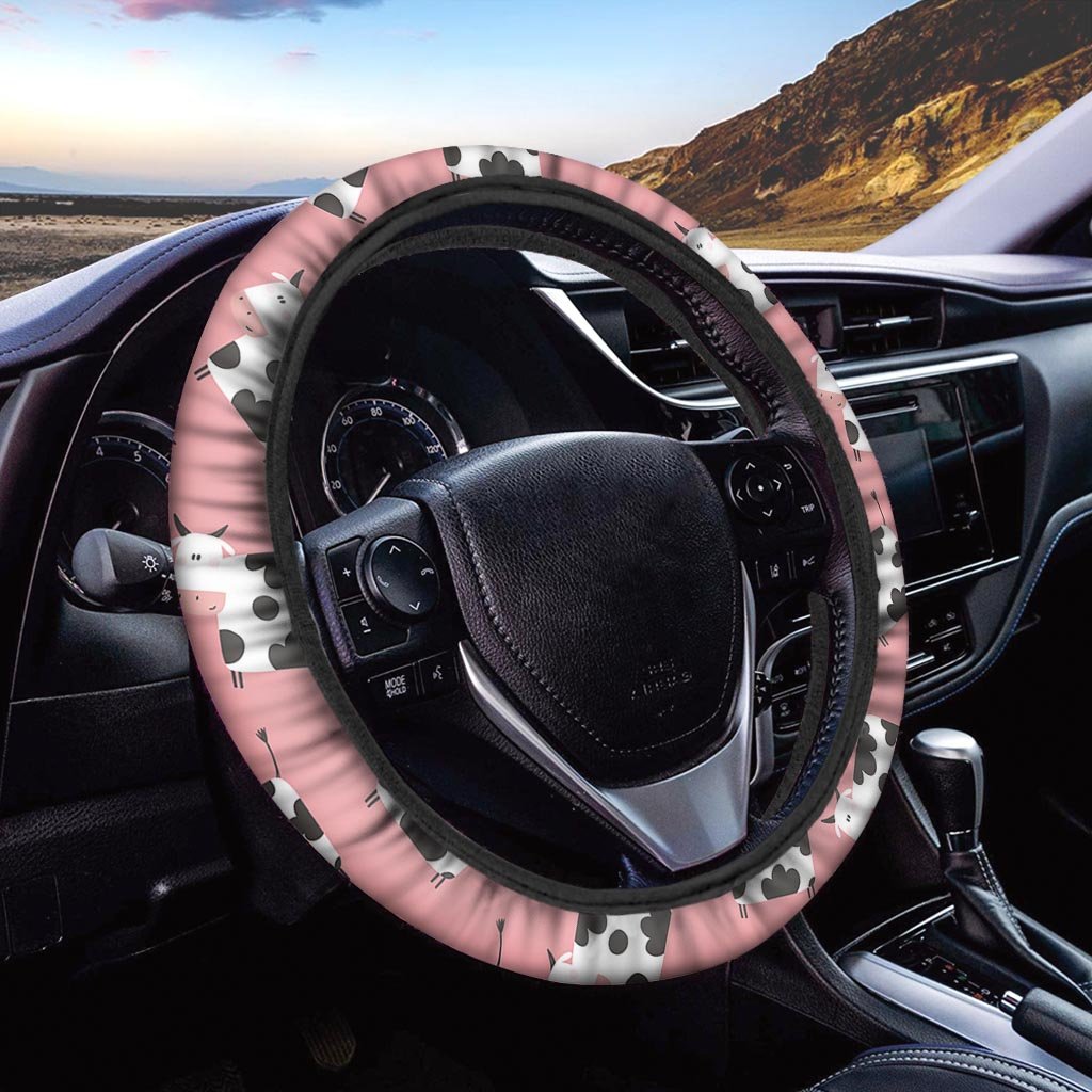 Pink Cow Pattern Print Steering Wheel Cover-grizzshop