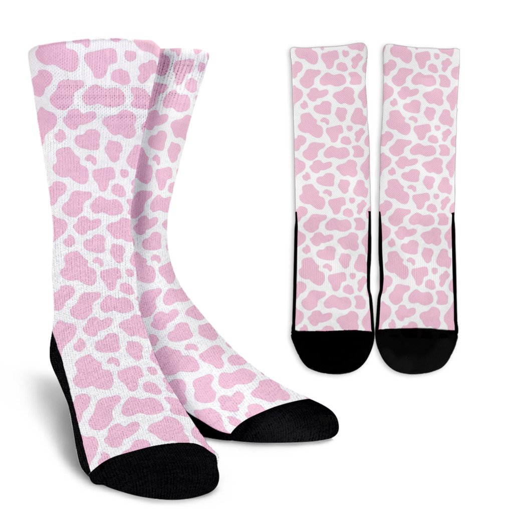 Pink Cow Pattern Print Unisex Crew Socks-grizzshop