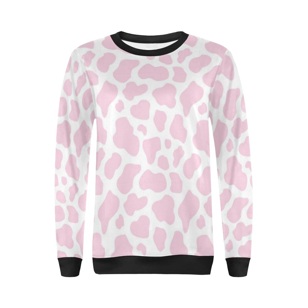 Pink Cow Pattern Print Women Crewneck Sweatshirt-grizzshop