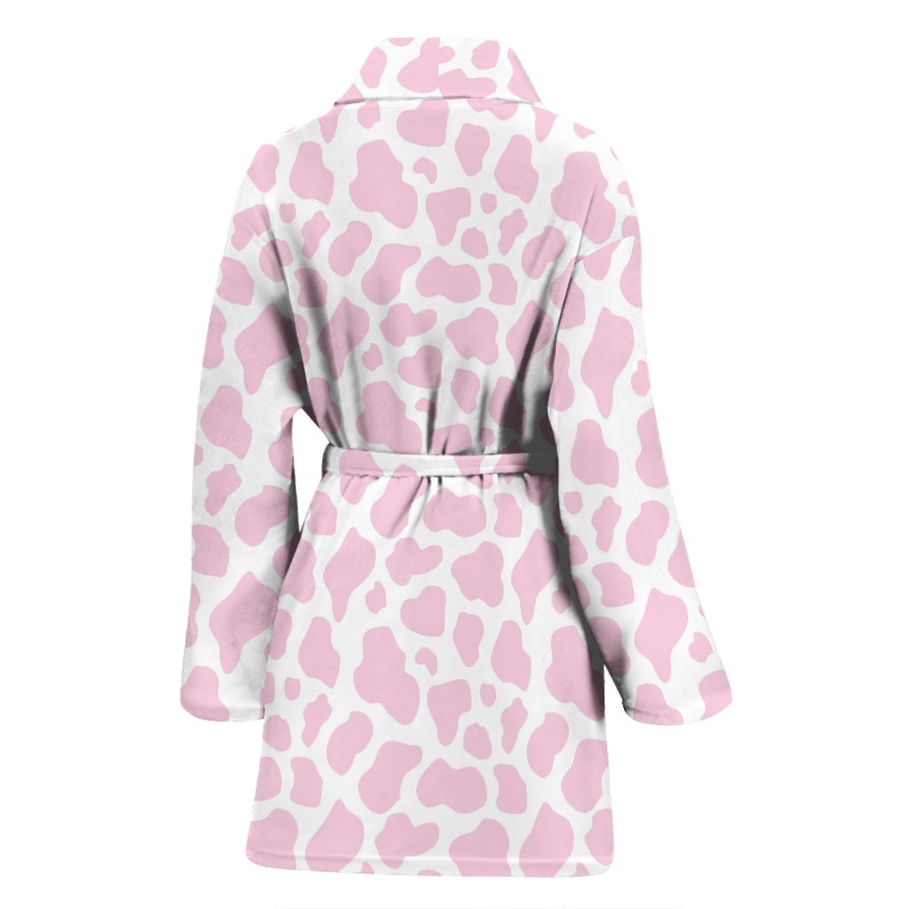 Pink Cow Pattern Print Women Long Robe-grizzshop