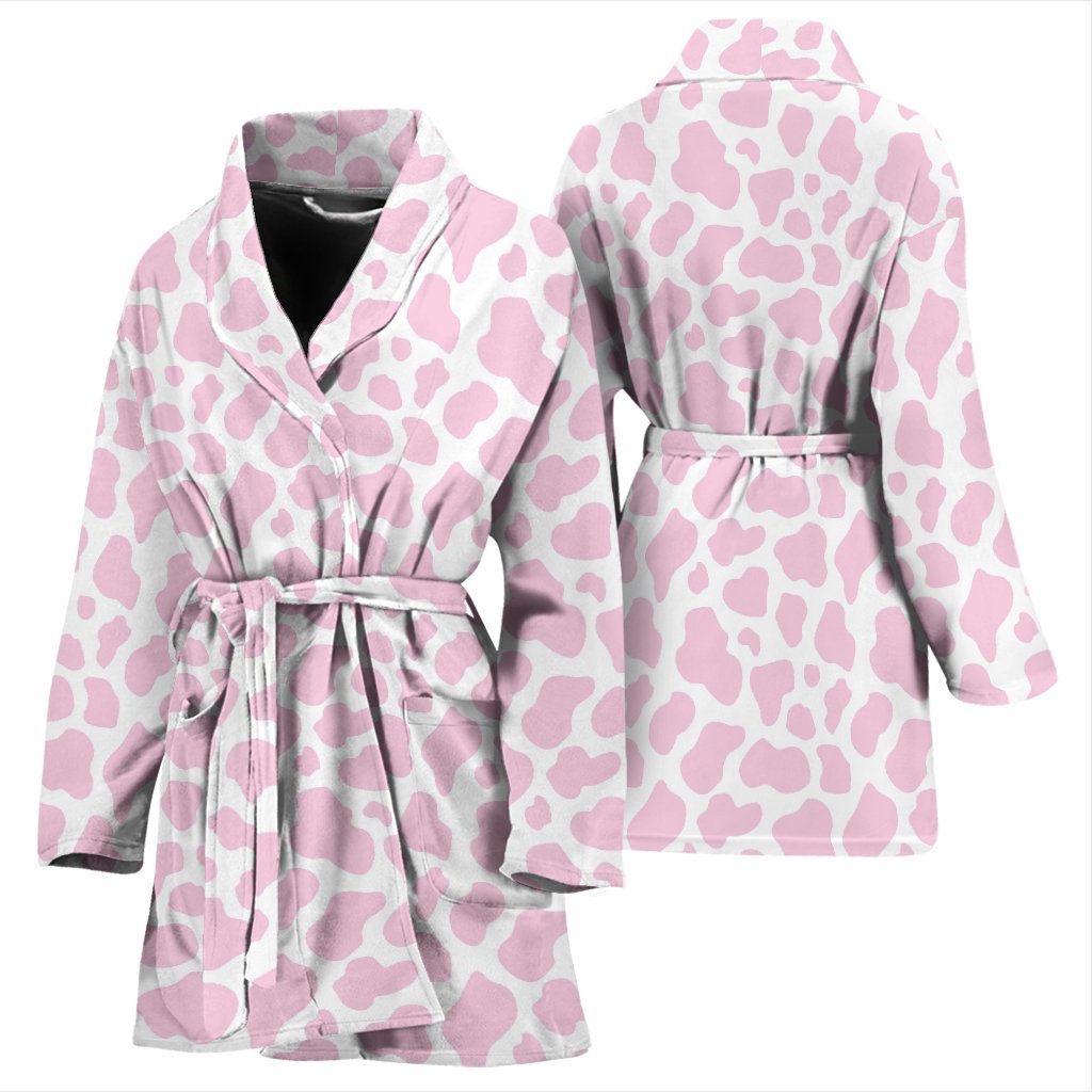 Pink Cow Pattern Print Women Long Robe-grizzshop