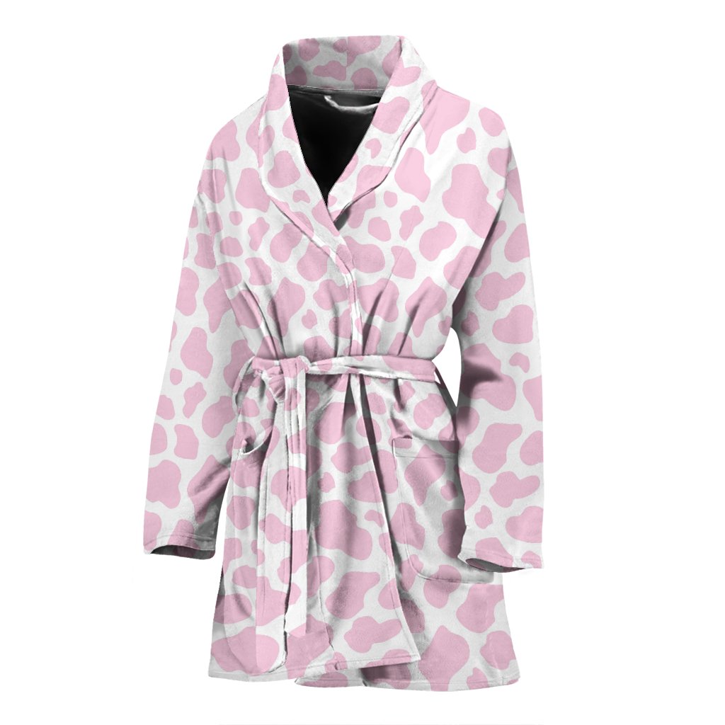 Pink Cow Pattern Print Women Long Robe-grizzshop