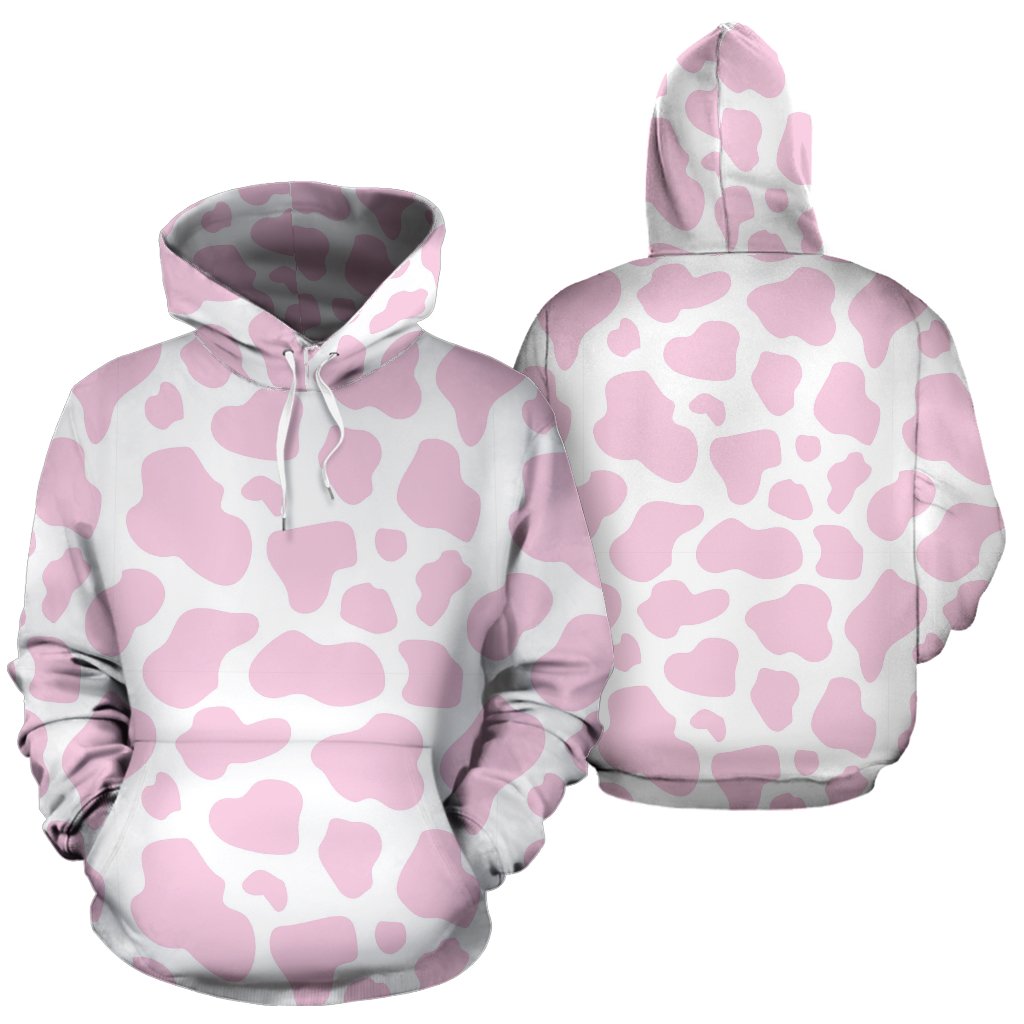 Pink Cow Pattern Print Women Men Pullover Hoodie-grizzshop