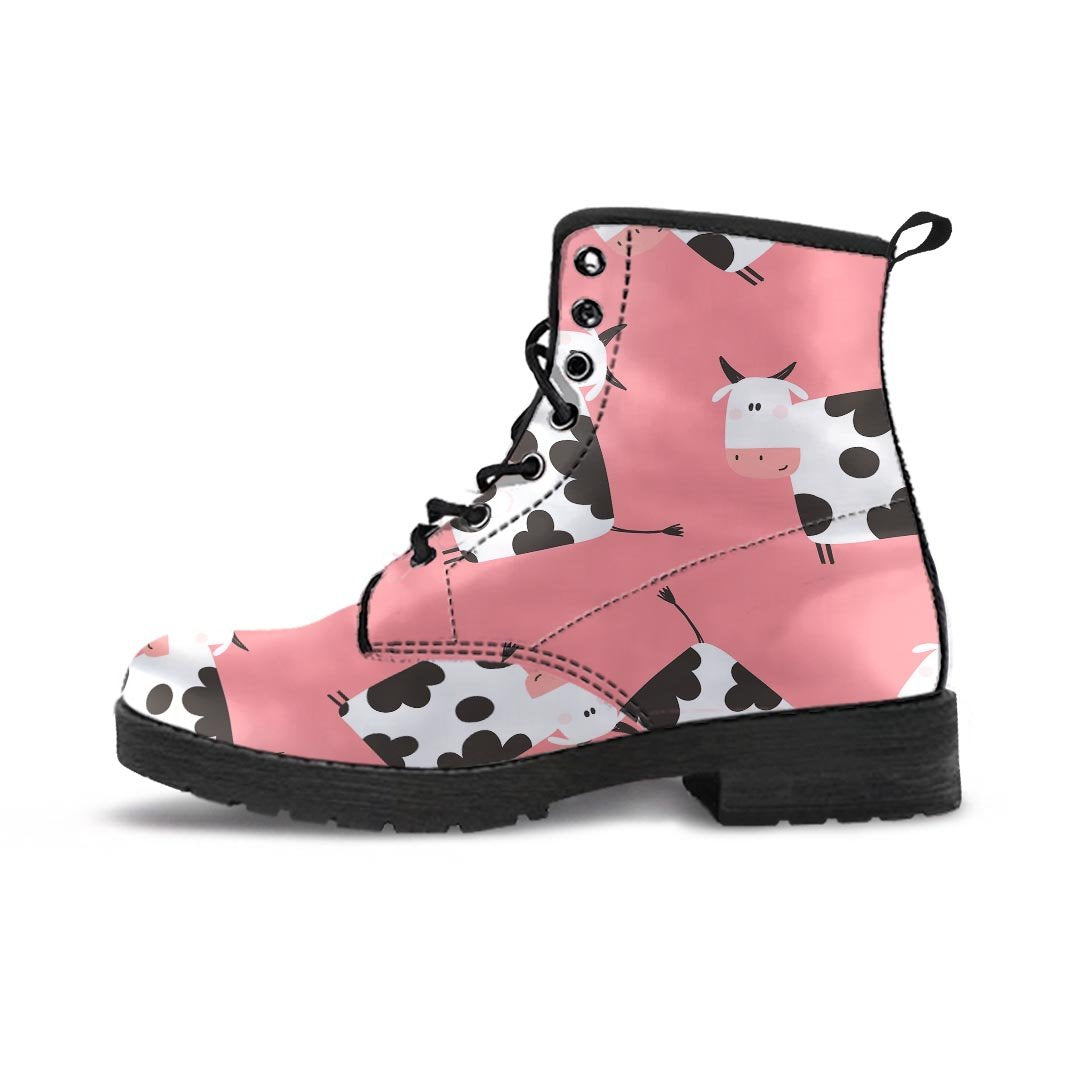 Pink Cow Pattern Print Women's Boots-grizzshop