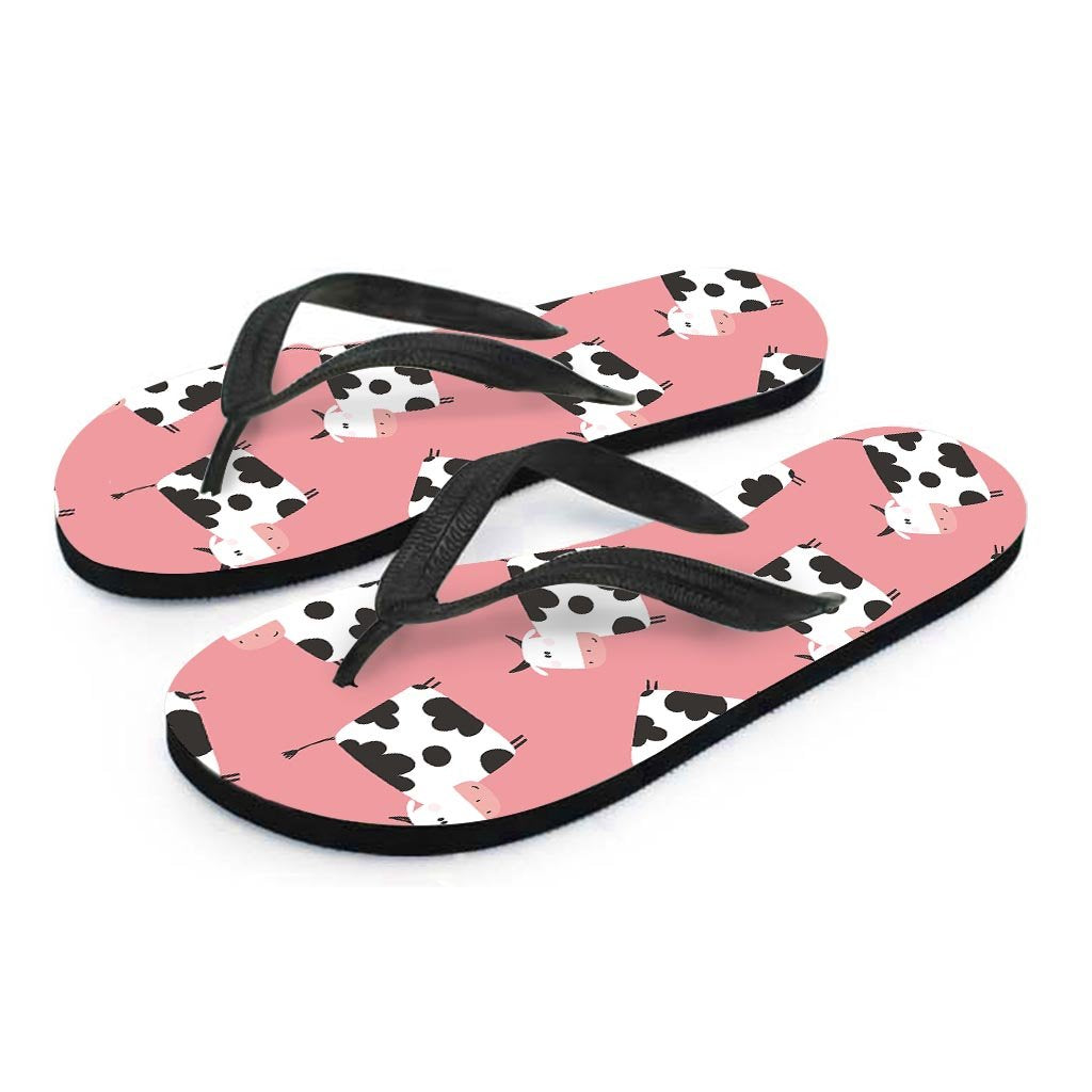 Pink Cow Pattern Print Women's Flip Flops-grizzshop