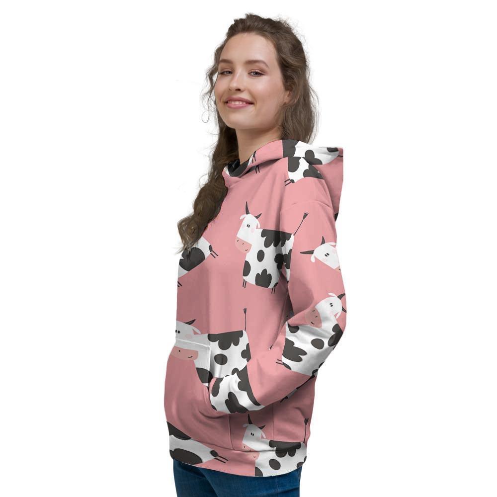 Pink Cow Pattern Print Women's Hoodie-grizzshop