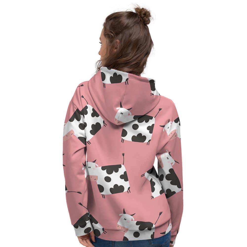 Pink Cow Pattern Print Women's Hoodie-grizzshop