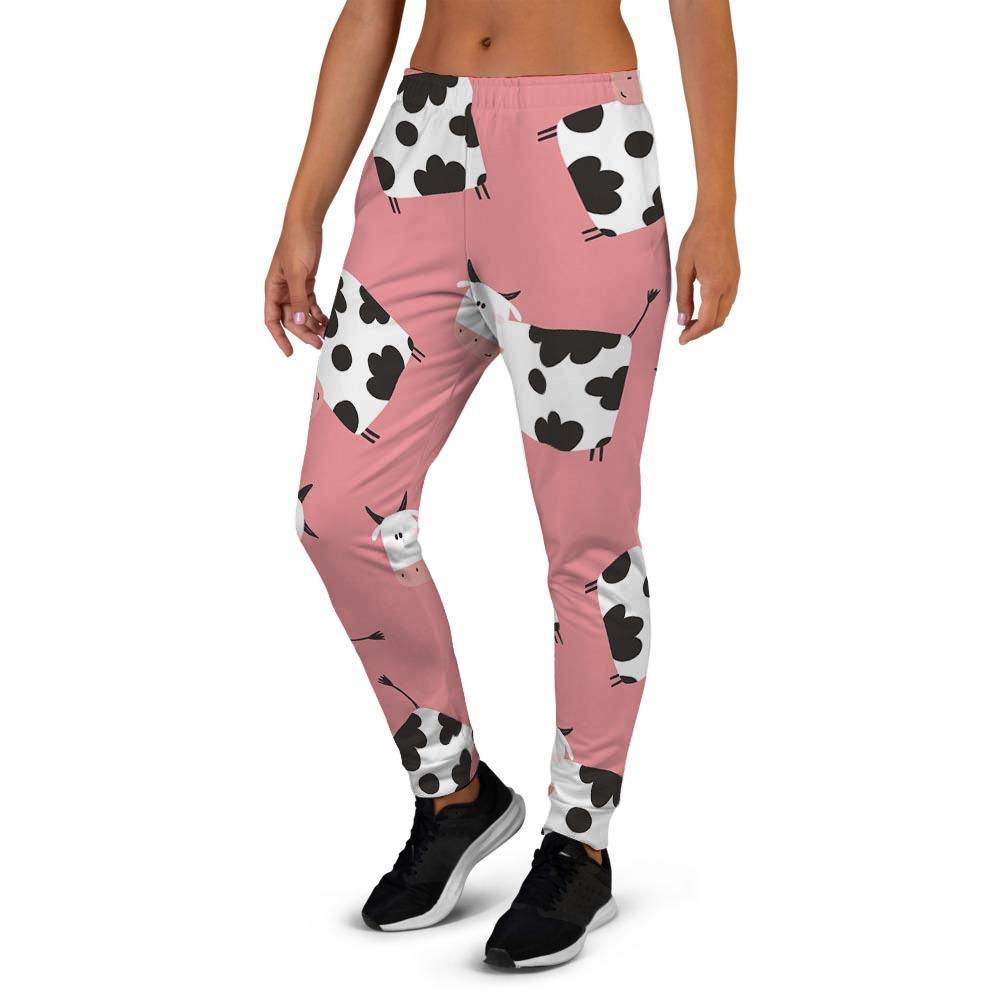 Pink Cow Pattern Print Women's Joggers-grizzshop