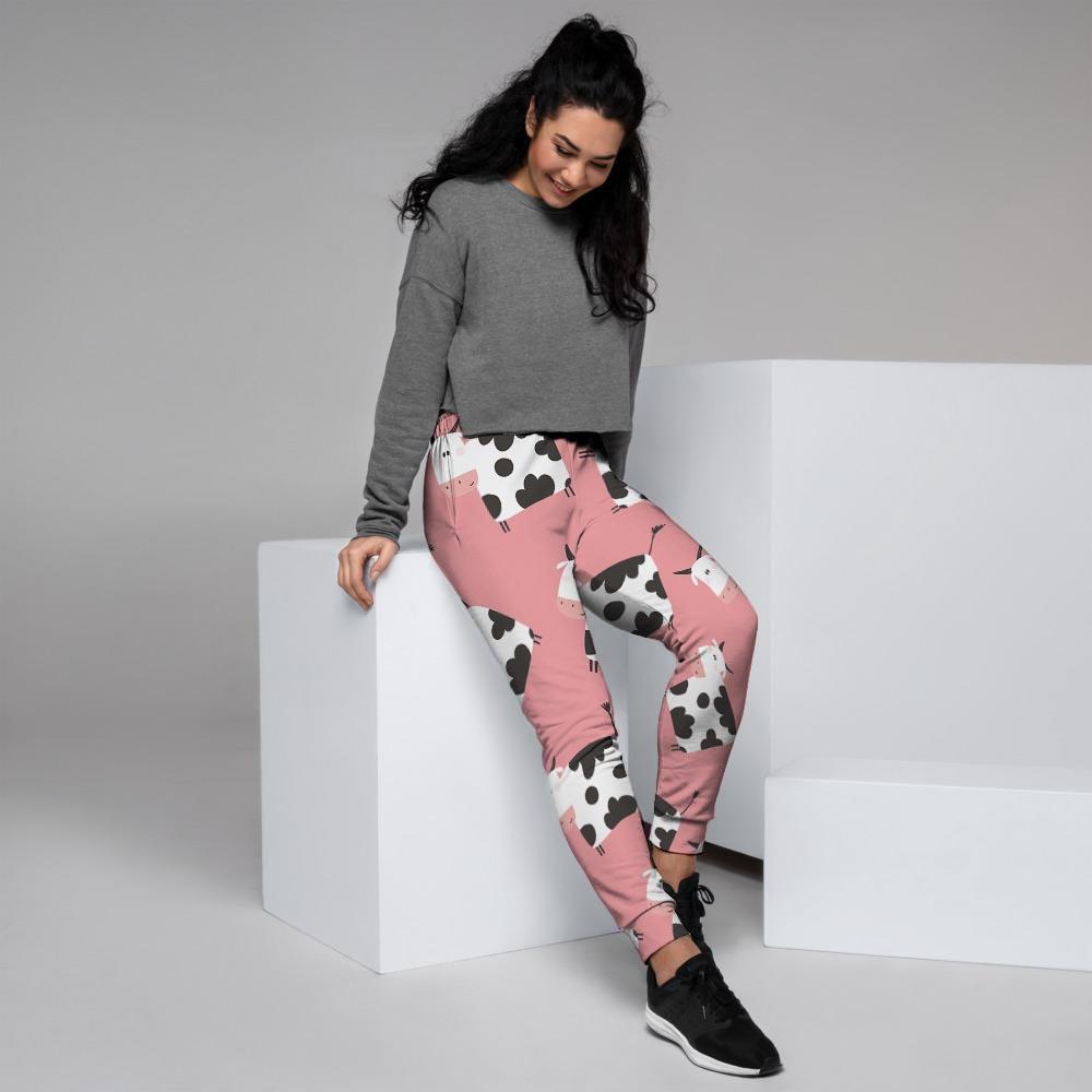 Pink Cow Pattern Print Women's Joggers-grizzshop